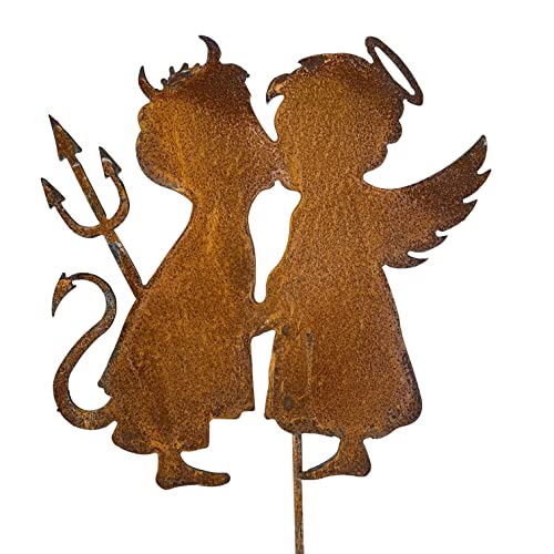 OF Süsser Beetstecker mit Engel und Teufel - 62 oder 119 cm hoch - Gartenfiguren, Gartenstecker aus Rost Metall - Gartendeko (Metall, 119 cm hoch) von OF