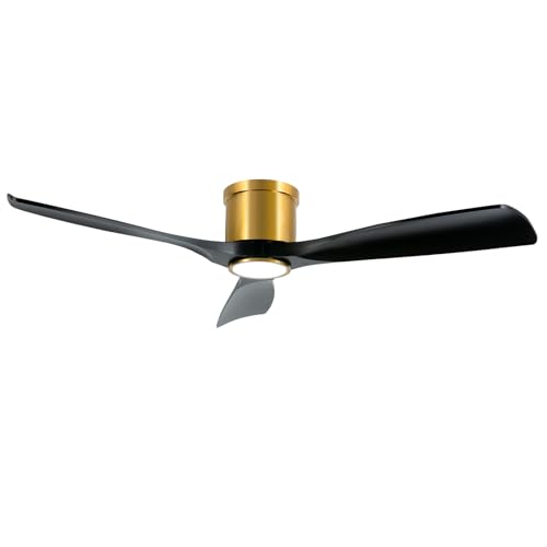 OFANTOP 132 cm Schwarz und Gold Flächenbündiger Deckenventilator mit Beleuchtung dimmbarem LED 24W Leiser DC-Motor, Fernbedienung mit Memory-Funktion, Timer von OFANTOP