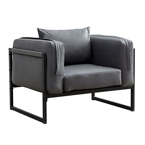 OFCASA 1 Sitzer Sofa Gepolstert Kunstleder Couch mit Metallrahmen und Kissen Sofa für Wohnzimmer Schlafzimmer Büro Garten, 90 x 65 x 65 cm Grau von OFCASA
