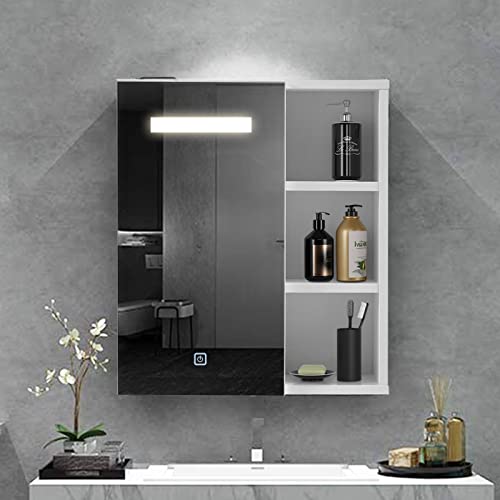 OFCASA Badezimmer-Spiegelschrank mit 1 Tür, mit LED-Lichtern, Wandmontage, Aufbewahrungsschrank mit verstellbarem Einlegeboden, für Duschraum von OFCASA