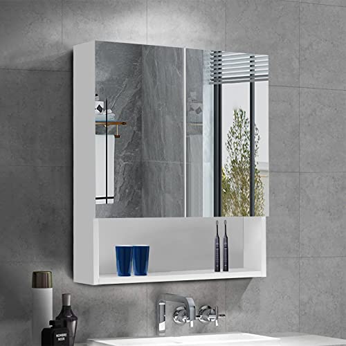 OFCASA Badezimmerspiegelschrank mit 2 Spiegeltüren, Wandmontage, mit verstellbaren Ablageflächen für Duschraum von OFCASA