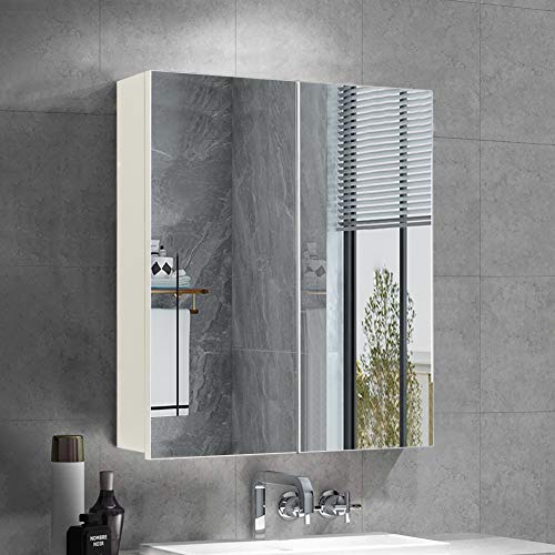 OFCASA 2 Türen Badezimmer Spiegelschrank Wandmontage Badezimmer Aufbewahrungsschrank mit Spiegel Verstellbare Ablagen Schrank für Badezimmer Dusche Raum 50 x 60 x 15 cm von OFCASA