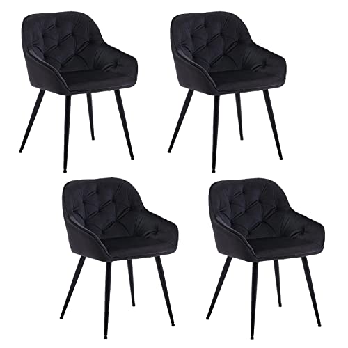 OFCASA 4er Set Esszimmerstühle mit Armlehnen Retro Design Samtstoff gepolsterte Sessel für Esszimmer Küche Schwarz von OFCASA