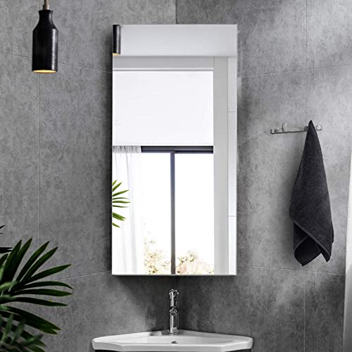 OFCASA Badezimmer-Spiegelschrank mit 1 Tür, wandmontierter Schrank mit abgerundeten Ecken, mit 2 Etagen, für Duschraum von OFCASA