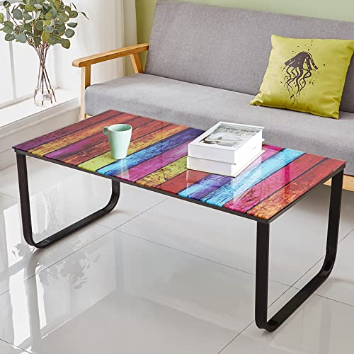 OFCASA Couchtisch Glas Beistelltisch mit Metallrahmen Moderne Wohnzimmertisch Kaffeetisch Glastisch für Wohnzimmer Sofa 100 x 50 x 42cm, Regenbogen von OFCASA