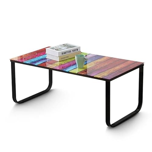 OFCASA Couchtisch Glas Beistelltische mit Metallrahmen Wohnzimmertisch Glastisch für Wohnzimmer 55x100x42cm Regenbogen von OFCASA