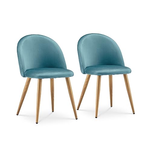 OFCASA Esszimmerstühle 2er Set Samt Gepolstert Küchenstuhl Metallbeine mit Holzeffekt Wohnzimmerstuhl für Küche, Blau von OFCASA