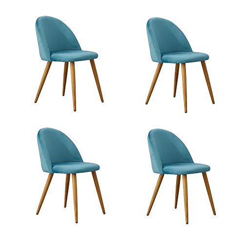 OFCASA Esszimmerstühle 4er Set Samt Gepolstert Küchenstuhl Metallbeine mit Holzeffekt Wohnzimmerstuhl für Küche, Blau von OFCASA