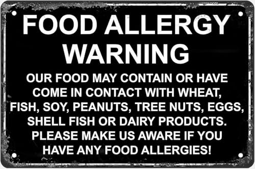 OFCFGF Lustiges Schild mit Aufschrift "Food Allergy Warning Safety Vintage Metal Tin Signs Outside Home Cave Garage Bar Country Poster Club Wall Plaque Decoration Retro Sign Gift for Women Men 20,3 x OFCFGF Lustiges Schild mit Aufschrift "Food Allergy Warning Safety Vintage Metal Tin Signs Outside Home Cave Garage Bar Country Poster Club Wall Plaque Decoration Retro Sign Gift for Women Men 20,3 x von OFCFGF
