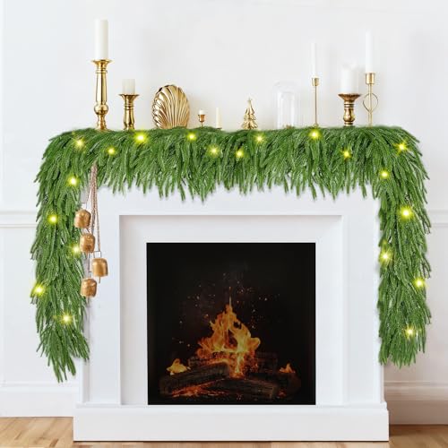 OFELUMTIZE Weihnachtsgirlande, 1,8 m Norfolk-Kiefergirlande mit Licht, fühlt sich echt an, künstliche Pflanzen für Innen-Weihnachtsdekorationen (1,8 m, 1,8 m) von OFELUMTIZE
