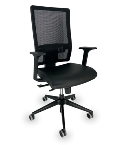 OFF LINE Ergonomischer Bürostuhl mit Rollen, Netz-Rückenlehne, gepolstertem Sitz aus Leder, für den PC und den Schreibtisch (70 x 70 x 120 cm), Schwarz von OFF LINE