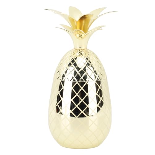 OFFAXE Cocktailgläser,Ananasbecher mit Deckel 500ml 304 Edelstahl Trinkgläser wiederverwendbar leicht zu reinigen Becher Becher, für Bar Party,Haus, Bar,Barbecue (Gold) von OFFAXE