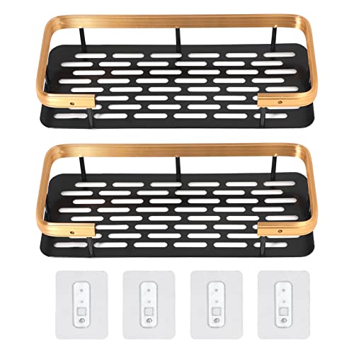 OFFAXE Eckregal, Doppelschicht Rechteckform Aluminiummaterial Regalboden mit Starken Traceless Stickers, Raumsparung Verkaufsständer für Hause (Schwarzes Gold) von OFFAXE