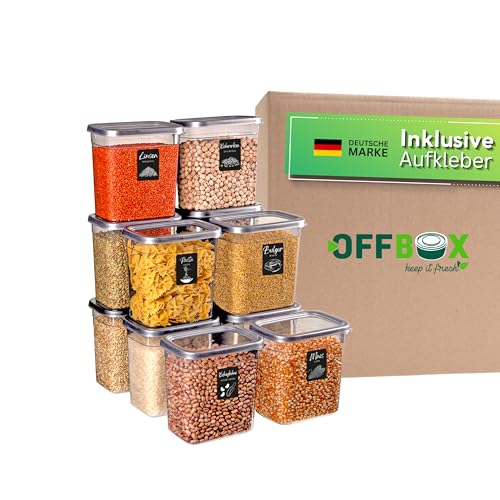 OFFBOX Vorratsdose mit Deckel luftdicht | 12x 2000ml Rechteckiges Vorratsdosen Set BPA-frei | Küchen Organizer & Aufbewahrungsbox für Mehl, Müsli & Zucker | Stapelbar & platzsparend von OFFBOX