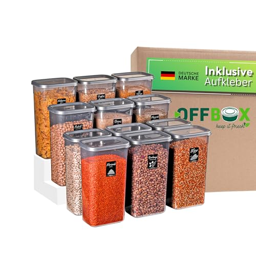 OFFBOX Vorratsdose mit Deckel luftdicht | 12x 3200ml Rechteckiges Vorratsdosen Set BPA-frei | Küchen Organizer & Aufbewahrungsbox für Mehl, Müsli & Zucker | Stapelbar & platzsparend von OFFBOX