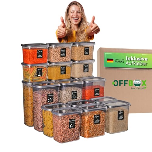 OFFBOX Vorratsdose mit Deckel luftdicht | 18er Rechteckiges Vorratsdosen Set BPA-frei | Küchen Organizer & Aufbewahrungsbox für Mehl, Müsli & Zucker | Stapelbar & platzsparend (18er Mix Set) von OFFBOX