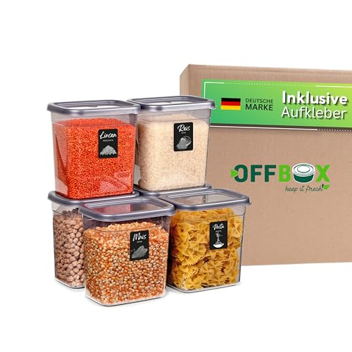 OFFBOX Vorratsdose mit Deckel luftdicht | 6x 2000ml Rechteckiges Vorratsdosen Set BPA-frei | Küchen Organizer & Aufbewahrungsbox für Mehl, Müsli & Zucker | Stapelbar & platzsparend von OFFBOX