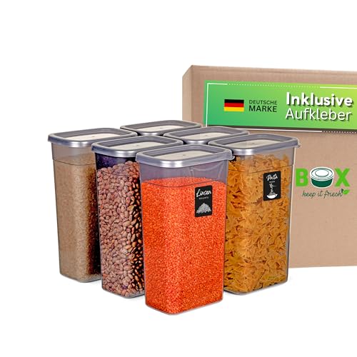 OFFBOX Vorratsdose mit Deckel luftdicht | 6x 3200ml Rechteckiges Vorratsdosen Set BPA-frei | Küchen Organizer & Aufbewahrungsbox für Mehl, Müsli & Zucker | Stapelbar & platzsparend von OFFBOX