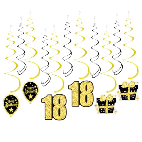 OFFCUP 18 Stück 18 Geburtstag Wirbel Deko 18. Geburtstag Party Luftschlangen Hängende Wirbel Spiral Girland Deckenhänger Sparkling Spiralen Party Deko für Geburtstag Jubiläum oder Partydeko von OFFCUP