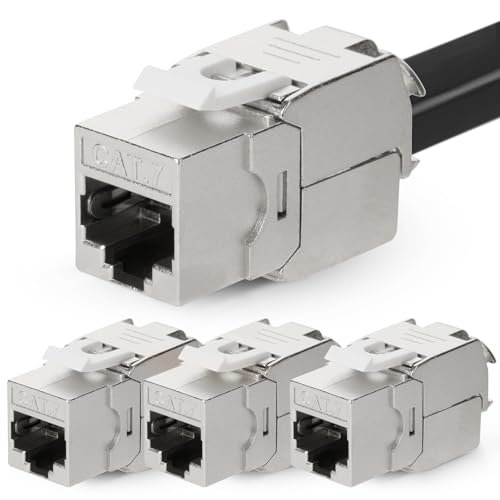 OFFCUP 4X Keystone Modul CAT 7 Jack bis zu 500 MHz 10 Gbit/s Netzwerk Patch Panel, Montage CAT Rohkabel Buchse Werkzeugfrei Dank Snap-In Kompatibel mit den meisten Panels Kein Rost Und Langlebig von OFFCUP