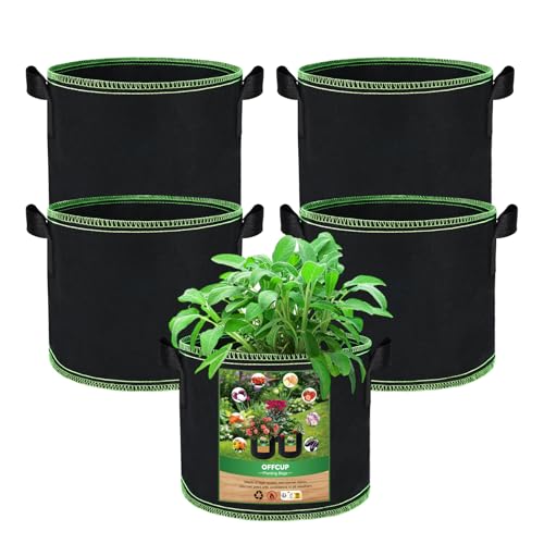OFFCUP 5X 27L Pflanzsack aus Vliesstoff, 7 Gallonen Kartoffel Pflanztasche mit Griffe Pflanzbeutel Pflanzsäcke Stofftopf für Tomaten für Balkon Terrasse Gewächshaus Garten von OFFCUP