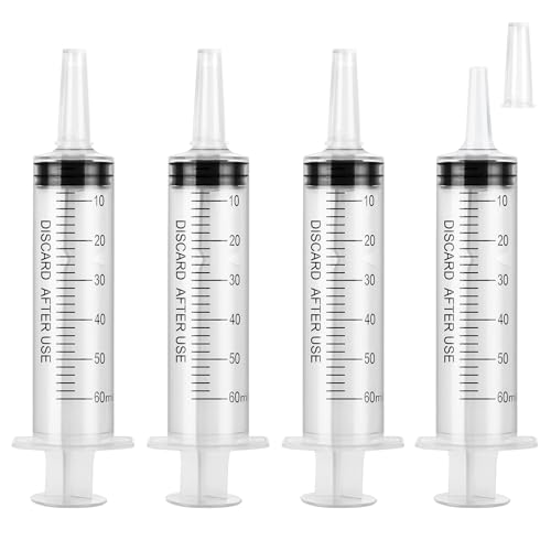 OFFCUP 60ml Kunststoff Spritze, 4 Stück Einwegspritzen, Wiederverwendbare Große Spritze für den Flüssigkeitstransfer Spritzen Haustierfütterung Labor[Nicht medizinische Verwendung] von OFFCUP