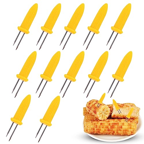 OFFCUP BBQ Mais Halter, 12pcs Edelstahl Maiskolben Spieße, Twin Prong Maiskolbenhalter, Maiskolbenhalter Mais Picks für BBQ Maiskolben Grillzubehör Corn Holders Schaschlikspieße Fruit Forks von OFFCUP