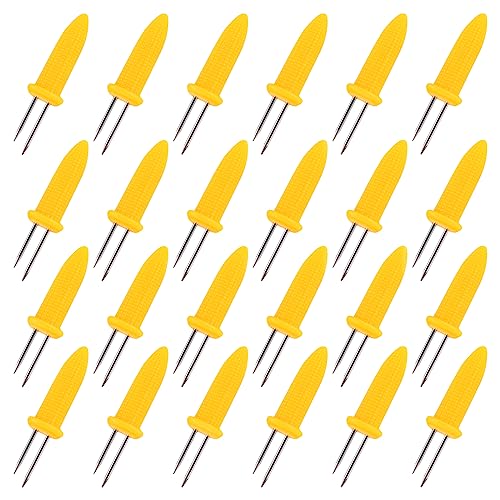 OFFCUP BBQ Mais Halter, 24pcs Edelstahl Maiskolben Spieße, Twin Prong Maiskolbenhalter, Maiskolbenhalter Mais Picks für BBQ Maiskolben Grillzubehör Corn Holders Schaschlikspieße Fruit Forks von OFFCUP