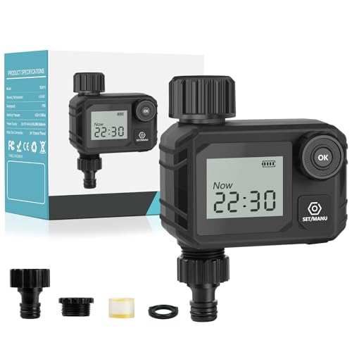 OFFCUP Bewässerungscomputer, Garten Wasser Zeitschaltuhr Bewässerung Garten Bewässerungsuhr mit LCD-Display, IPX5 Wasserdicht Wasserzeitschaltuhr für Garten und Rasen, mit Wochen und Tagesprogrammen von OFFCUP