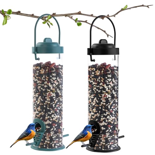 OFFCUP Futtersäule, Vogelfutterspender Kunststoff 21,5cm mit 2 Anflugplätzen, Vogel Futterstation zum Aufhängen, Wildvögel Futtersilo Transparentrohr Vogelfutterhaus für Garten Terrasse, 2 Stück von OFFCUP