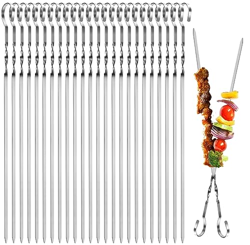 OFFCUP Grillspieße, 24pcs edelstahl grill kabob spieße, 30cm bbq spieße, Flacher Kabob Spieße Wiederverwendbare Skewers Grillzubehör Schaschlikspieße Fleischspieße Rouladennadeln von OFFCUP