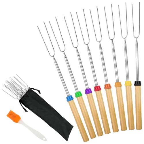 OFFCUP Grillspieße Teleskop, 8 Stücke Lagerfeuer Grillgabel Edelstahl, Lagerfeuerspieße Ausziehbar 81cm Lange Marshmallow Bräter Lagerfeuer Camping Sticks für Camping Grill Gartenparty, Grillparty von OFFCUP