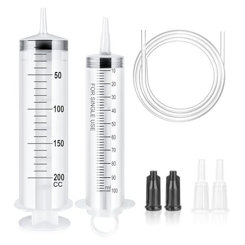 OFFCUP Großer Spritze 200ml + 100ml, Kunststoffspritze mit Schlauch und Stopfen, Dosierspritze den Flüssigkeitstransfer für Experimente Plastikspritze für Messen Öl Klebstoffapplikator von OFFCUP