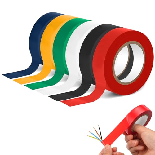 OFFCUP Isolierband, 6 Stück PVC Elektriker Klebeband 19mm x 20m, Wasserdicht Elektrisches Band 6 Farben, VDE Isoband Selbstklebend zum Schutz, Bündeln und Reparieren von Kabeln von OFFCUP