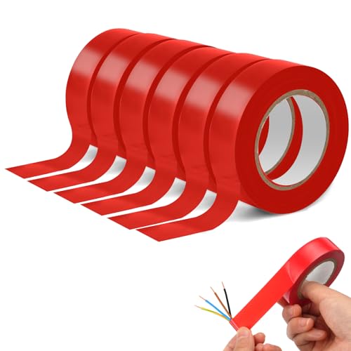 OFFCUP Isolierband, 6 Stück PVC Elektriker Klebeband 19mm x 20m, Wasserdicht Elektrisches Rot, VDE Isoband Selbstklebend zum Schutz, Bündeln und Reparieren von Kabeln von OFFCUP