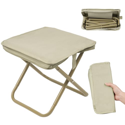 OFFCUP Klapphocker Mini Camping Hocker Tragbarer Klapphocker Campinghocker Falthocker Leicht Sitz Falthocker Mini-Klapphocker für Reisen Wandern Garten Angeln mit Aufbewahrungsbeutel -Khaki von OFFCUP