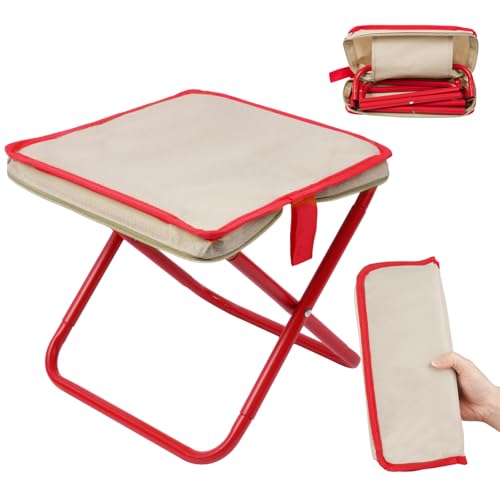 OFFCUP Klapphocker Mini Camping Hocker Tragbarer Klapphocker Campinghocker Falthocker Leicht Sitz Falthocker Mini-Klapphocker für Reisen Wandern Garten Angeln mit Aufbewahrungsbeutel -Rot von OFFCUP