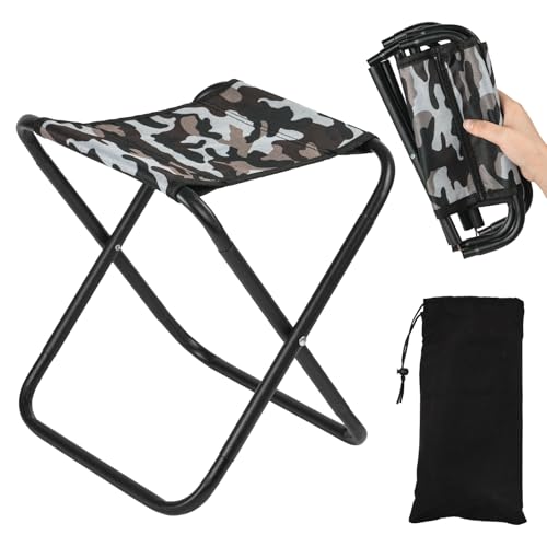 OFFCUP Klapphocker Mini Camping Hocker Tragbarer Klapphocker Campinghocker Falthocker Leicht Sitz Falthocker Mini-Klapphocker für Reisen Wandern Garten Angeln mit Aufbewahrungsbeutel -Tarnung von OFFCUP