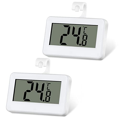 OFFCUP Kühlschrank Thermometer, 2 Stück Digital Tiefkühltruhe, Digitale Wasserdichte Kühlschrank Thermometer mit LCD-Anzeige, Drei Platzierungs-Modi(Haken, Stehend und Magnetisch) für Lnnen/Außen von OFFCUP