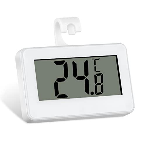 OFFCUP Kühlschrank-Thermometer, Digital Tiefkühltruhe, Digitale Wasserdichte Kühlschrank Thermometer mit LCD-Anzeige, Drei Platzierungs-Modi(Anschließen, Stehend und Magnetischer Stock)für Lnnen/Außen von OFFCUP