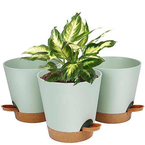 OFFCUP Kunststoff Blumentopf, 3 Stück Mit Untersetzer, Pflanztopf Selbstbewässerung 19 * 20cm, Mit 20 Pflanzenetiketten und Bewässerungssystem für Innen und Balkon Pflanzen von OFFCUP