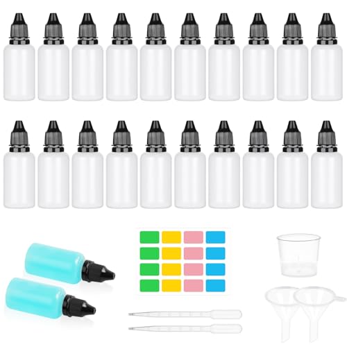 OFFCUP Liquid Flaschen, 20 Stück Kunststoff Tropfflasche 30ml Dropper Bottle, Augentropfen Flasche Plastikflaschen mit Kindersicherung Deckel Inkl. Messbecher Trichter Transfer Pipette und Etiketten von OFFCUP