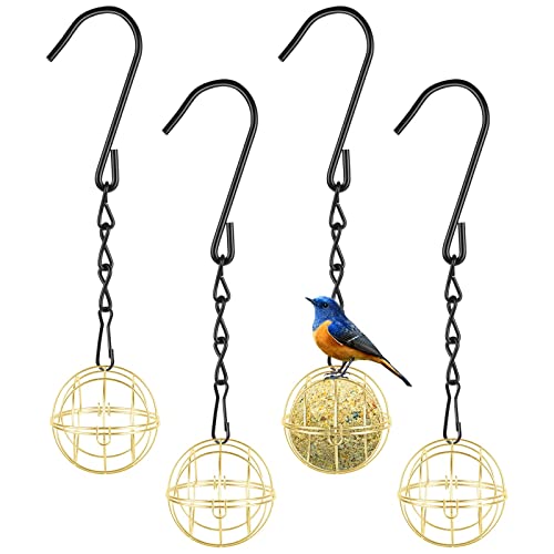 OFFCUP Meisenknödelhalter, 4 Stück Futterstation für Vögel zum Aufhängen, Futterspender Vögel, Vogelfutterstation mit Klappdeckel,Futterspender für Meisenknödel, Durchmesser 10cm(Gold) von OFFCUP