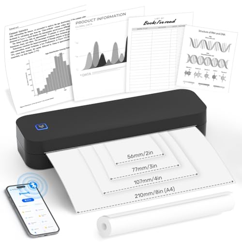 OFFCUP Mobiler Drucker A4 für Unterwegs, Bluetooth Thermodrucker A4 Tragbarer Drucker Klein Inkless Printer Kompatibel mit Android und iOS, Reisedrucker Unterstützt Thermopapie, für Büro und Schule von OFFCUP