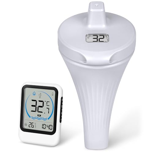 OFFCUP Pool Thermometer Funk, Poolthermometer Schwimmend, Schwimmbadthermometer Wasserthermometer Innen Außen Luftfeuchtigkeit für Schwimmbäder, Aquarium, Badewannen,Teich von OFFCUP
