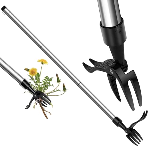 OFFCUP Unkrautstecher, Stand Up Weeder 100cm, Unkrautentfernung Werkzeug Unkrautjäter Stehendes Unkrautstecher Wurzelentferner mit 4 Krallenund und Fußpedal, Gartengerät für zu Hause von OFFCUP