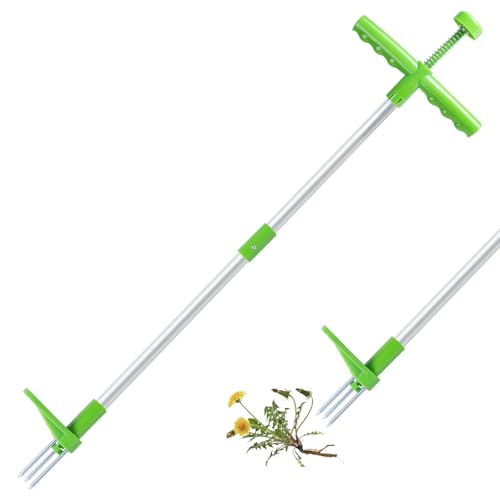 OFFCUP Unkrautstecher mit Stiel Unkrautentferner Länge 100cm mit T-Griff Stehen Unkrautjäter Stehendes Unkrautstecher mit Edelstahl 3 Krallen Gartenwerkzeug für Effizientes Entfernen von Unkraut von OFFCUP
