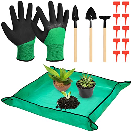 OFFCUP Wasserdicht Gartenmatte, Faltbar Pflanzmatte Gartenarbeitsmatte mit Gardening Gloves und Mini Garten Handwerkzeuge für Gartenbaubepflanzung den Innenbereich Außen von OFFCUP