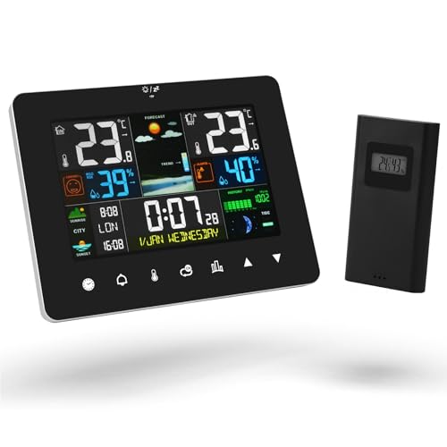 OFFCUP Wetterstation Funk mit Außensensor, Funkwetterstation mit Wettervorhersage, Thermometer Innen Außen Funkthermometer mit Farbdisplay, Temperaturwarnung, DCF Funkuhr,Luftfeuchte,Batteriebetrieben OFFCUP Wetterstation Funk mit Außensensor, Funkwetterstation mit Wettervorhersage, Thermometer Innen Außen Funkthermometer mit Farbdisplay, Temperaturwarnung, DCF Funkuhr,Luftfeuchte,Batteriebetrieben von OFFCUP