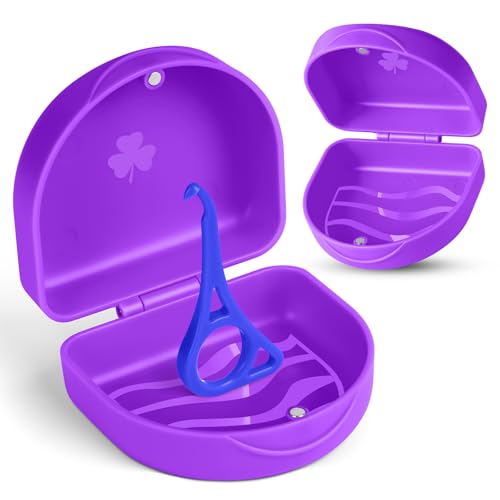 OFFCUP Zahnspangendose mit Aligner Entfernungswerkzeug Spangendose Tragbar Dento Box Gebissdose Prothesendose Zahnspangenbox Schienendose Zahnschiene Box -Lila von OFFCUP